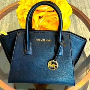 Beautiful Black Michael Kors Small Satchel Bag with gold trim